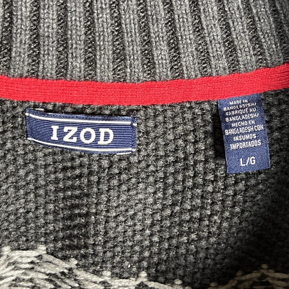 Izod Mens Fair Isles Sweater Size L Gray 1/4 Zip Pullover Mock Neck‎ Knit Nordic - Picture 10 of 13